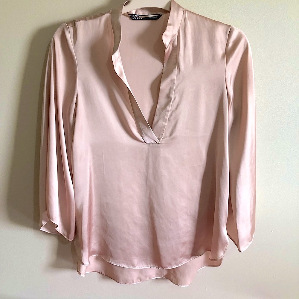 Zara blush vneck silk blouse
